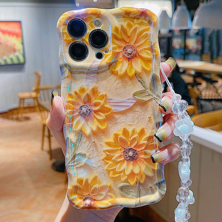 Oil Painting Daisy Flowers With Wristband For iPhone Case - Most iPhone Case