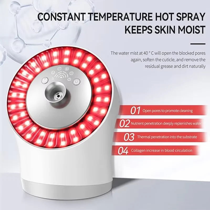 LED Facial Steamer with 240ML Storage Tank, Warm Mist Steam Sprayer for Deep Cleansing and Moisturizing Skin