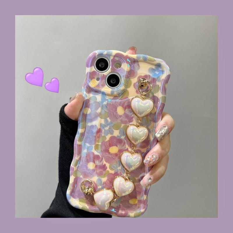 Purple Oil Painting Flower Wristband Chain iPhone Case - Most iPhone Case