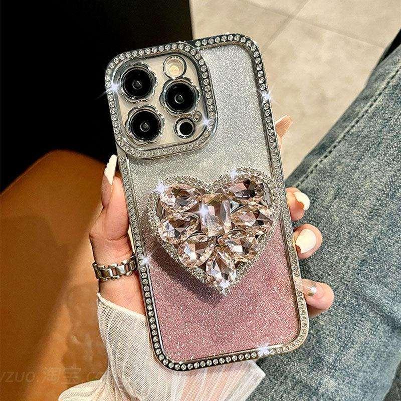 Light Luxury Electroplating Rhinestone Love Bracket iPhone Case - Most iPhone Case