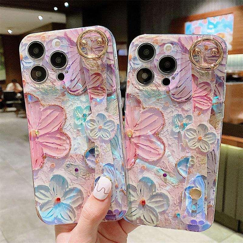 Oil Painting Flower Wristband Holder iPhone Case - Most iPhone Case