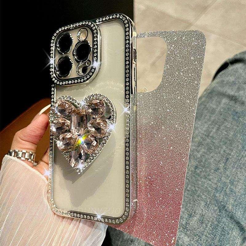 Light Luxury Electroplating Rhinestone Love Bracket iPhone Case - Most iPhone Case