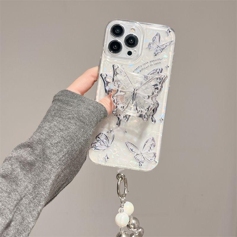 Ins Hot Textured Butterfly With Wristband & Bracket For iPhone Case - Most iPhone Case