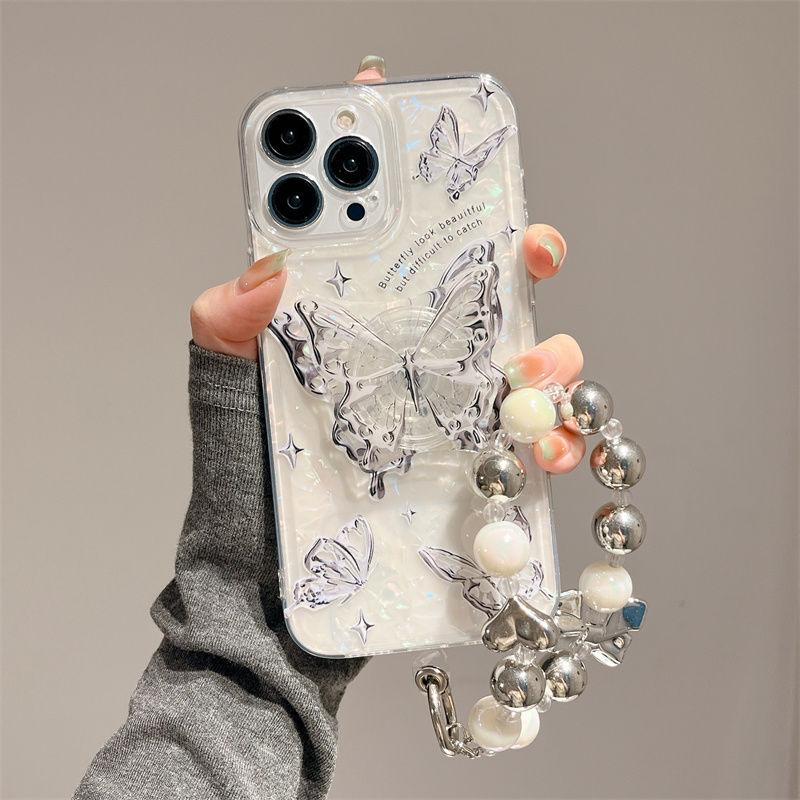 Ins Hot Textured Butterfly With Wristband & Bracket For iPhone Case - Most iPhone Case