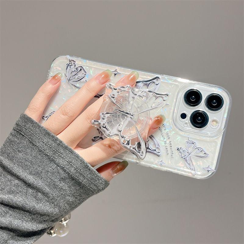 Ins Hot Textured Butterfly With Wristband & Bracket For iPhone Case - Most iPhone Case