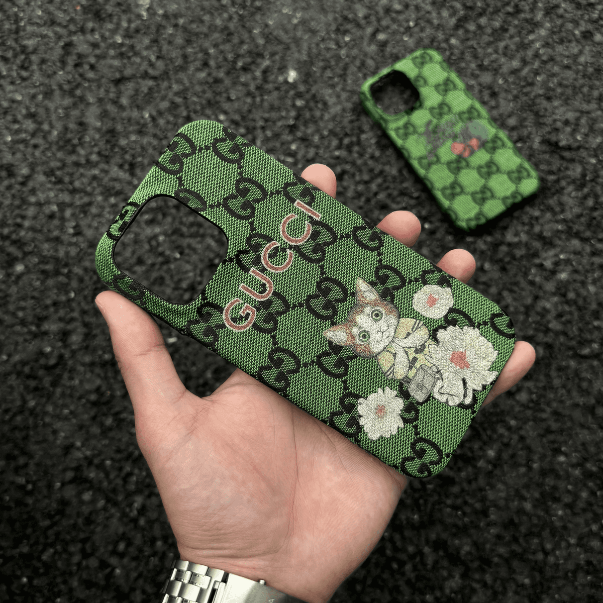 Embroidered Cat and Floral Phone Case
