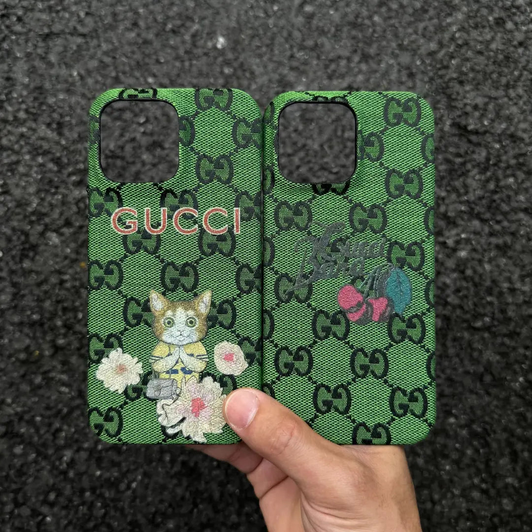 Embroidered Cat and Floral Phone Case